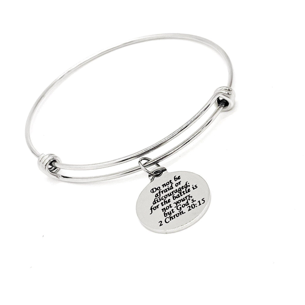 Scripture Jewelry, Do Not Be Afraid or Discouraged Charm Bracelet, 2 Chronicles 20 15, The Battle Is Gods Not Mine, Faith Gifts, Scripture