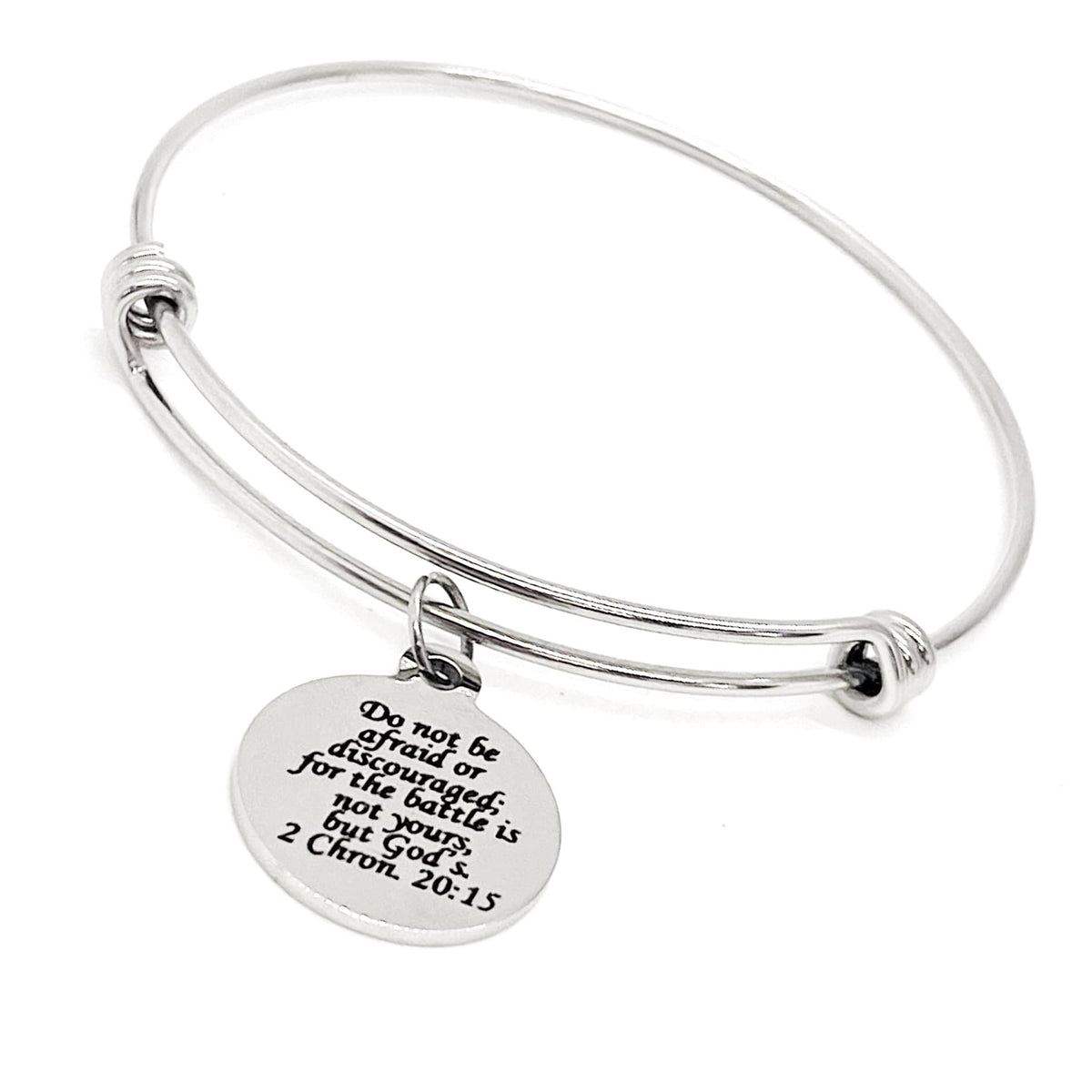 Scripture Jewelry, Do Not Be Afraid or Discouraged Charm Bracelet, 2 Chronicles 20 15, The Battle Is Gods Not Mine, Faith Gifts, Scripture