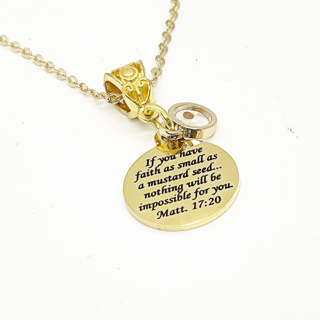 Mustard Seed Verse Necklace, Mustard Seed Scripture Pendant, Matthew 17 20, Christian Necklace, Faith Necklace, Mustard Seed Faith Gift