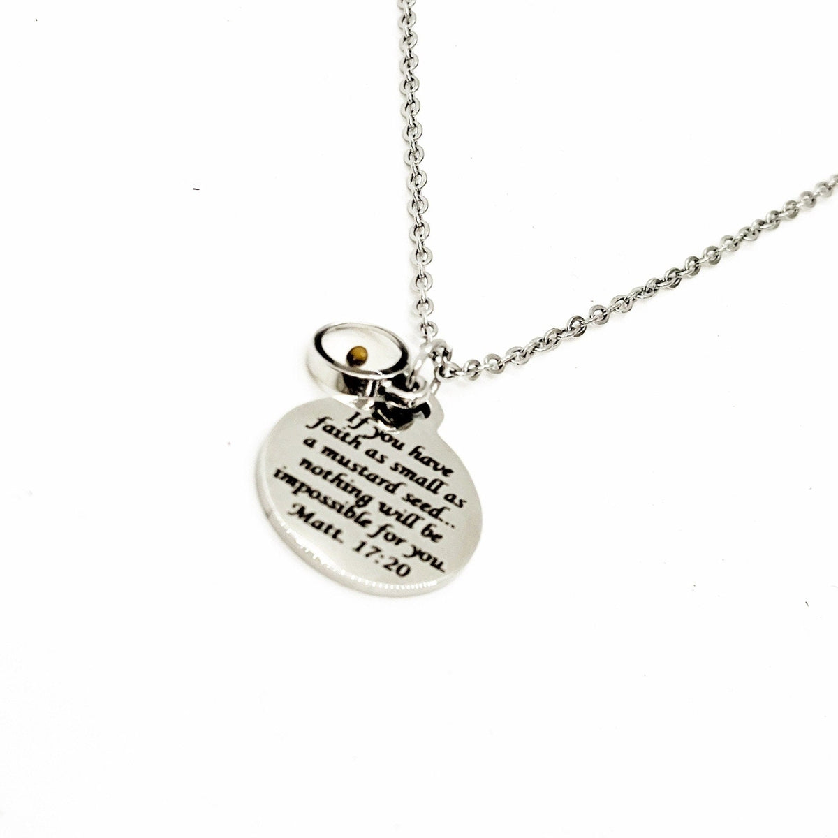 Faith Jewelry, Mustard Seed Necklace, Matthew 17 20 Bible Verse Necklace, Christian Jewelry, Scripture Gifts, Scripture Necklace