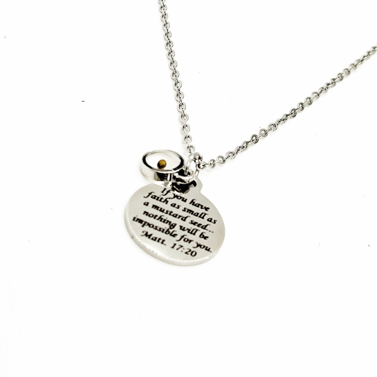 Faith Jewelry, Mustard Seed Necklace, Matthew 17 20 Bible Verse Necklace, Christian Jewelry, Scripture Gifts, Scripture Necklace