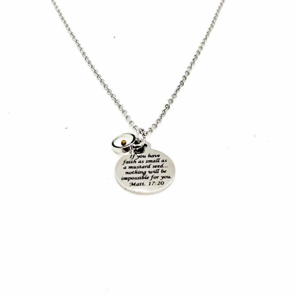 Faith Jewelry, Mustard Seed Necklace, Matthew 17 20 Bible Verse Necklace, Christian Jewelry, Scripture Gifts, Scripture Necklace