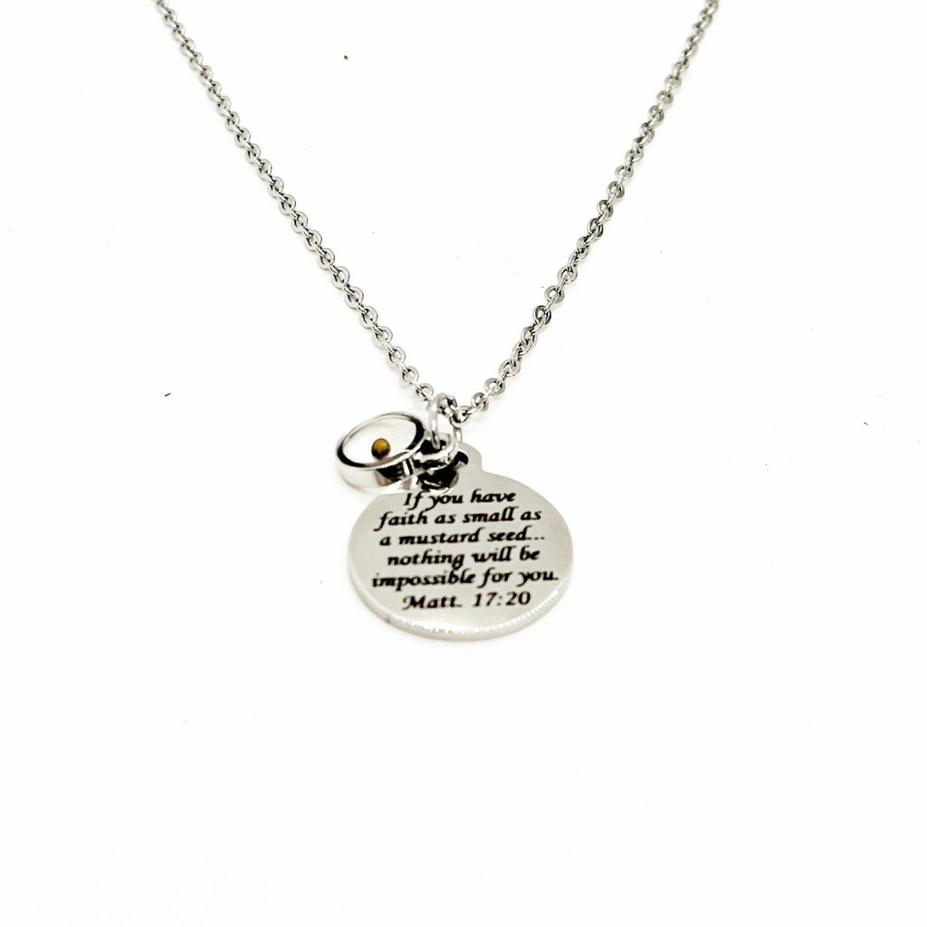 Faith Jewelry, Mustard Seed Necklace, Matthew 17 20 Bible Verse Necklace, Christian Jewelry, Scripture Gifts, Scripture Necklace