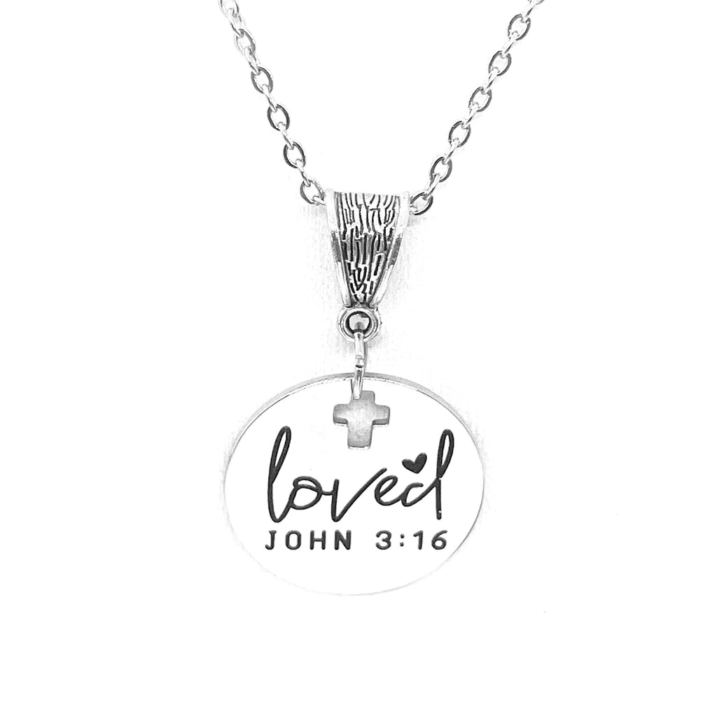 Scripture Gift, Loved Necklace, John 3 16 Necklace, Christian Jewelry, Baptism Gift, Salvation Gift, For God So Loved The World Scripture