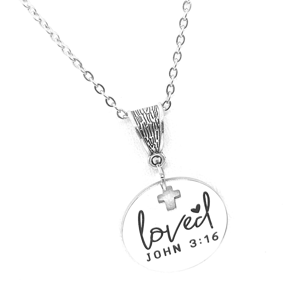Scripture Gift, Loved Necklace, John 3 16 Necklace, Christian Jewelry, Baptism Gift, Salvation Gift, For God So Loved The World Scripture