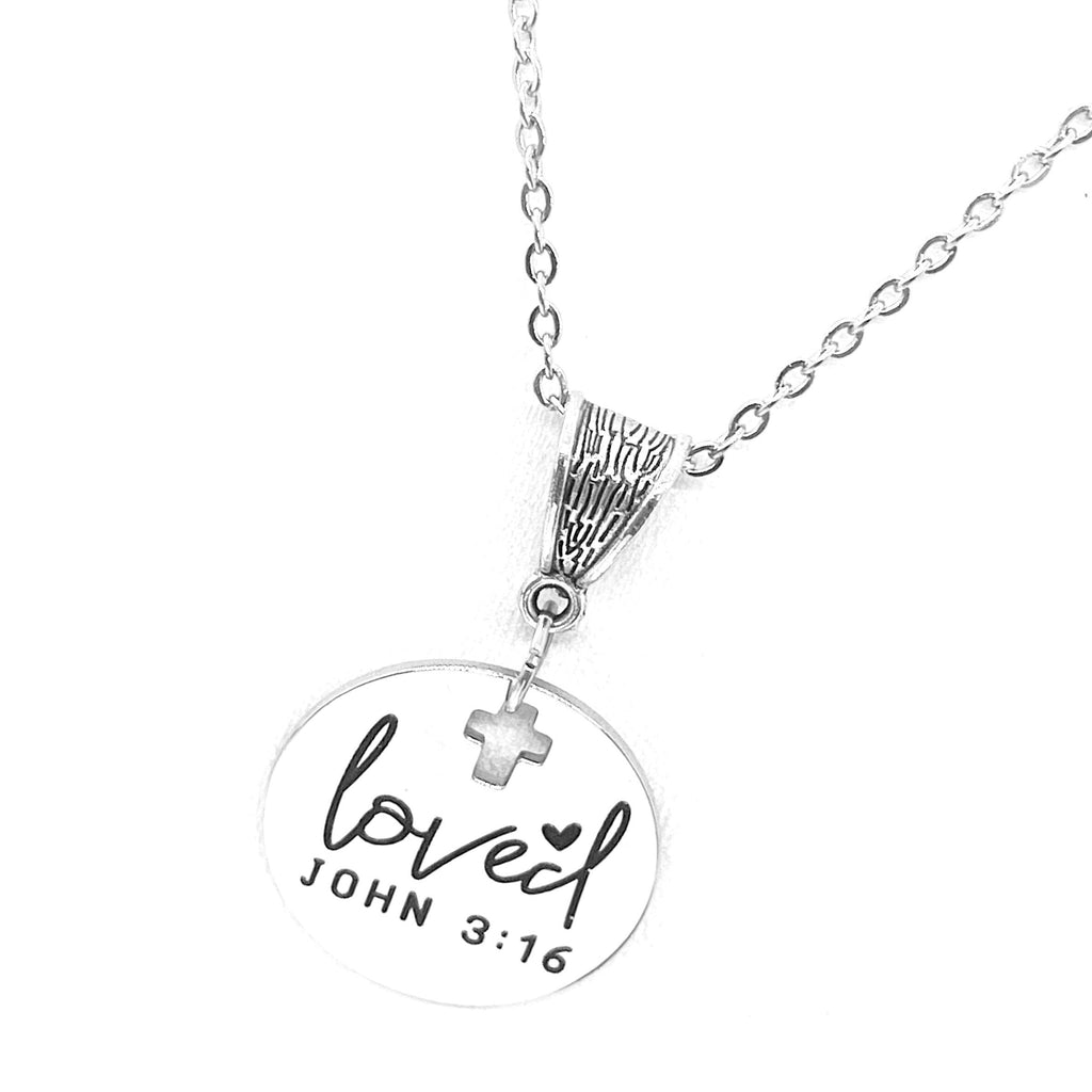 Scripture Gift, Loved Necklace, John 3 16 Necklace, Christian Jewelry, Baptism Gift, Salvation Gift, For God So Loved The World Scripture
