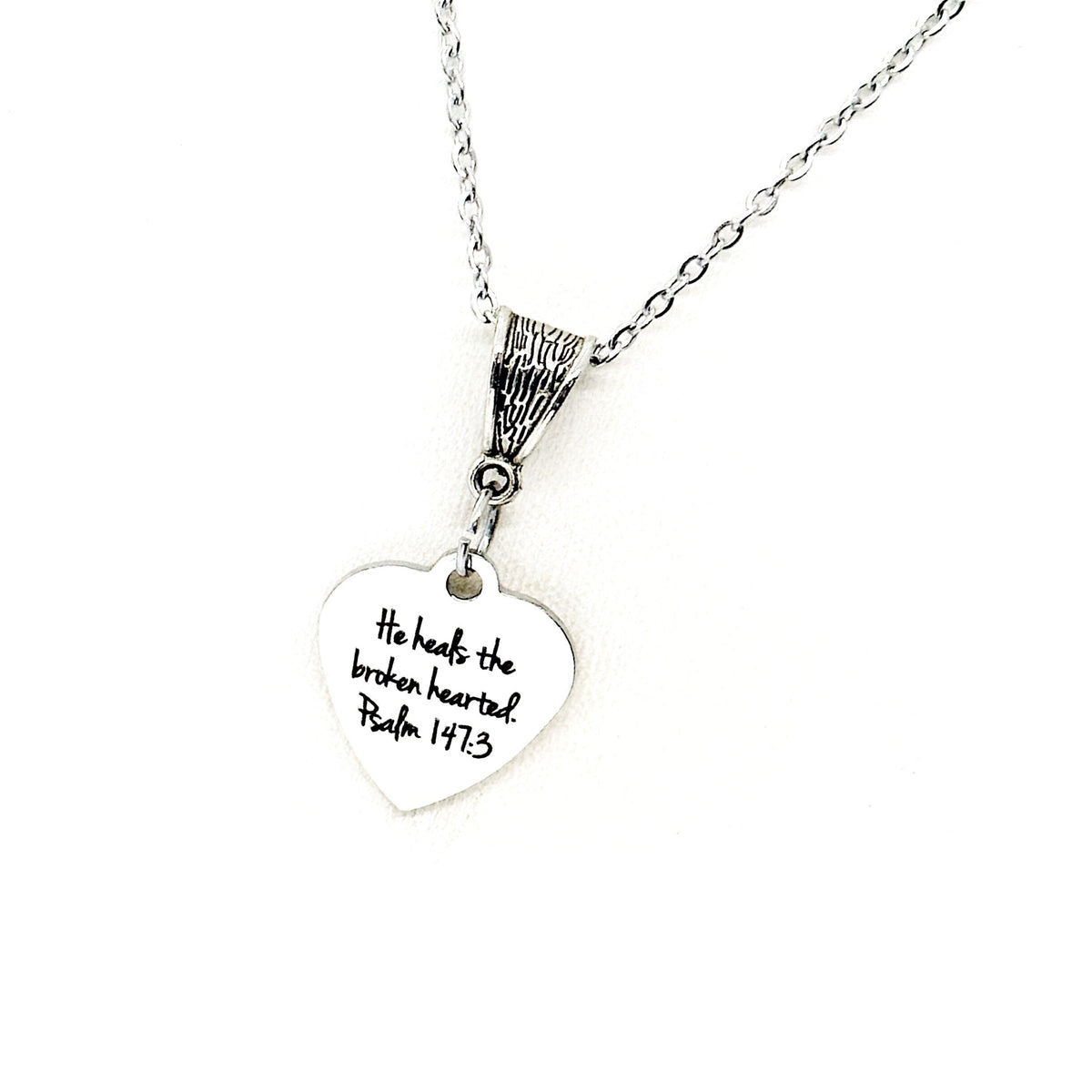 Faith Jewelry, He Heals the Broken Hearted Necklace, Psalm 147 3 Necklace, Scripture Quote, Difficult Times Gift, Sympathy Gift, Christian