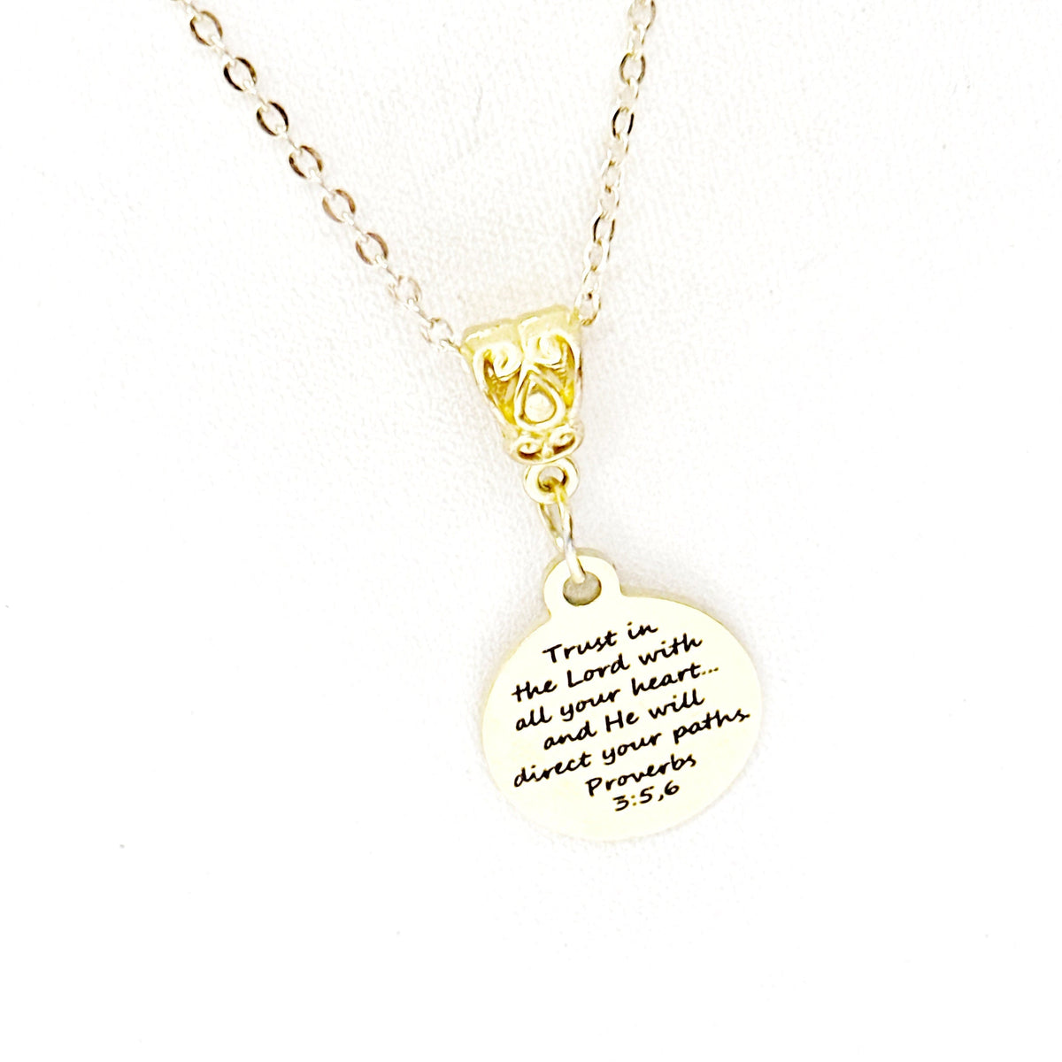 Trust In The Lord Necklace, Proverbs 3 5 and 6, With All Your Heart, Scripture Gift, Faith Gift, Christian Jewelry, Baptism Gift For Her
