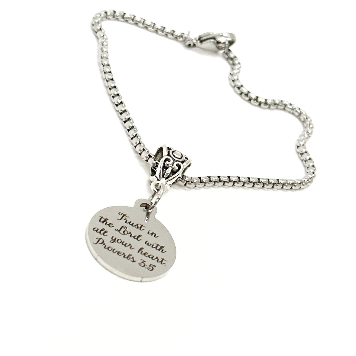 Trust In The Lord With All Your Heart Proverbs 3 5 Engraved Bracelet Christian Jewelry