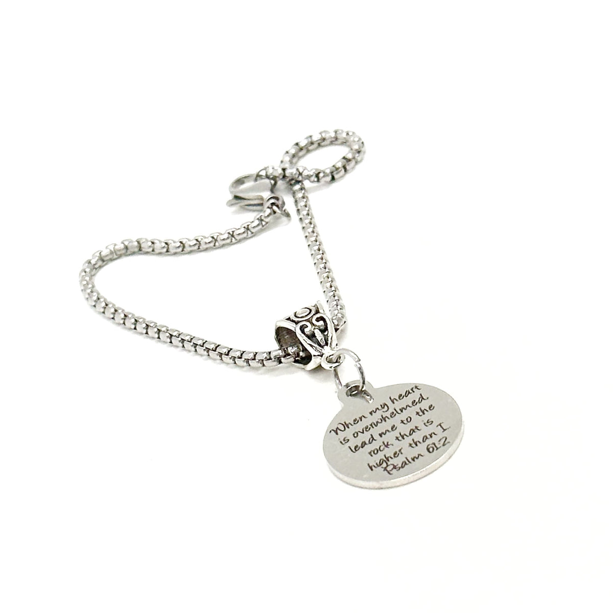 “When My Heart Is Overwhelmed, Lead Me to the Rock” Charm Bracelet — Psalm 61:2