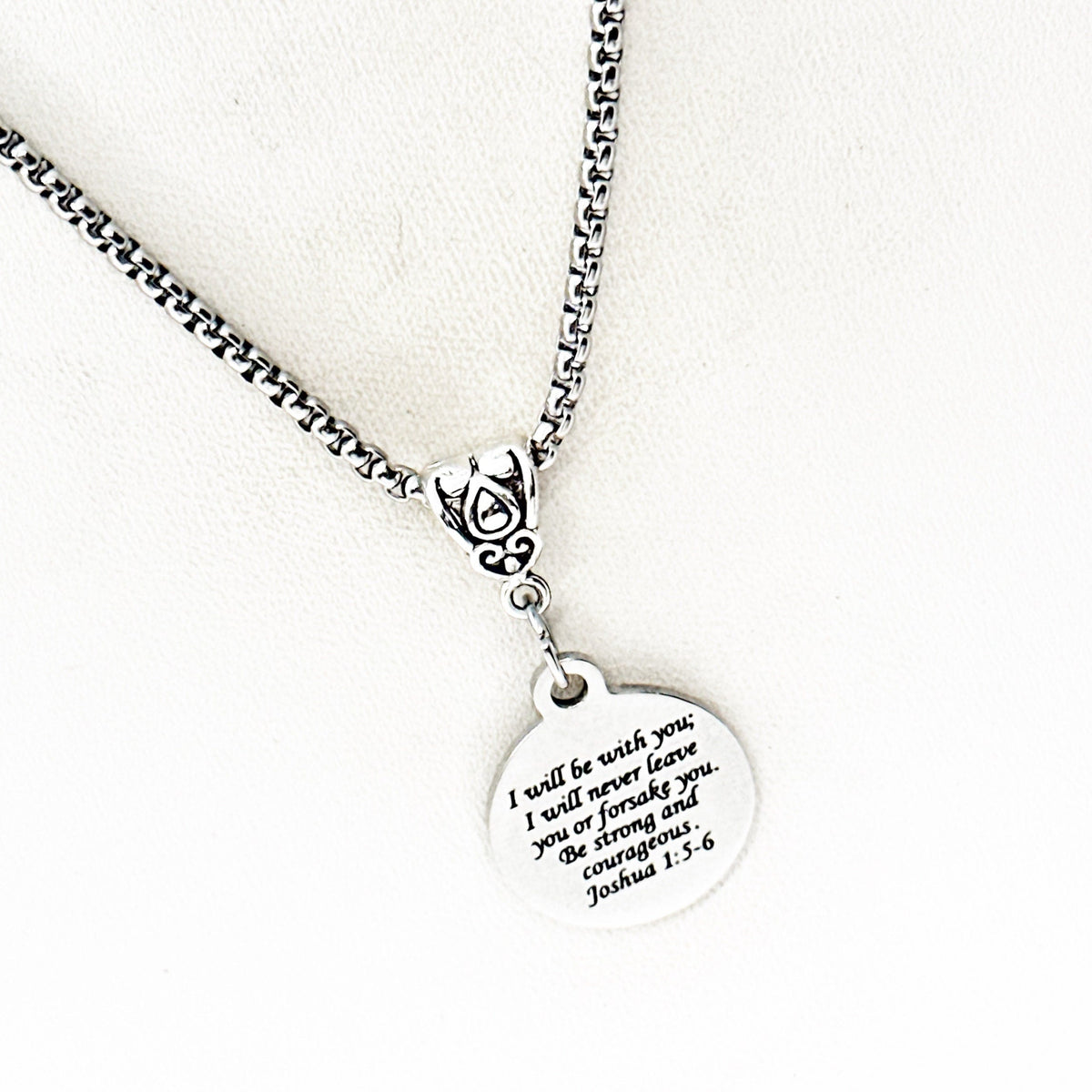 "God Will Be With You — Be Strong and Courageous" Pendant Necklace — Joshua 1:5-6