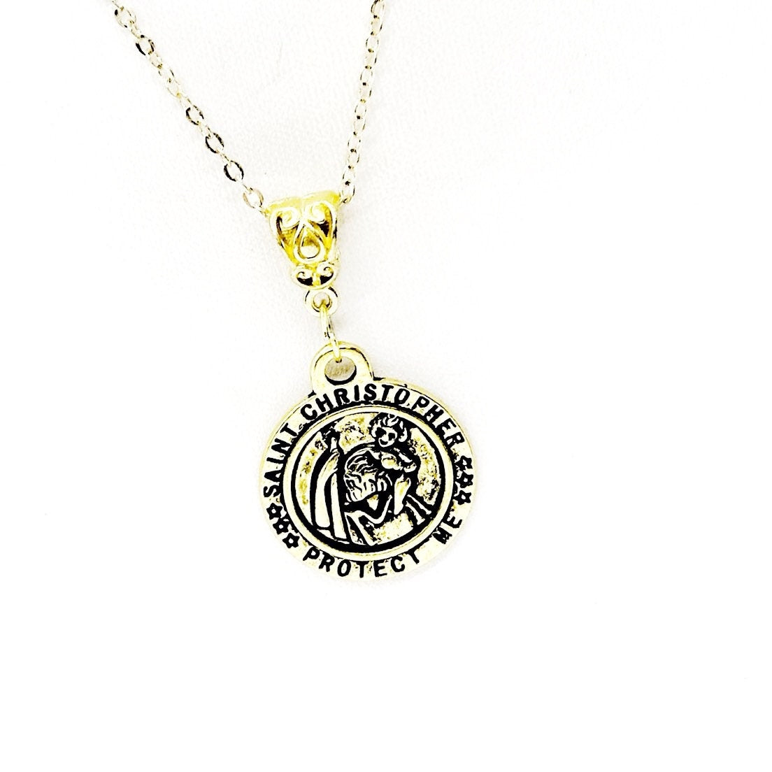 Saint Christopher Protect Me Pendant Necklace, Faith Jewelry, Patron Saint of Travelers, Wife Mom, Daughter, Catholic Saints