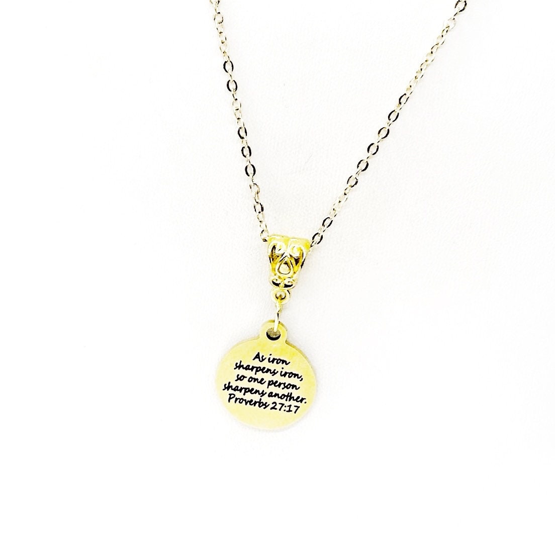 As Iron Sharpens Iron Pendant Necklace, Proverbs 27 17, Scripture Jewelry, Daughter Gift, Graduation, Going to College, Bible Verse Quote