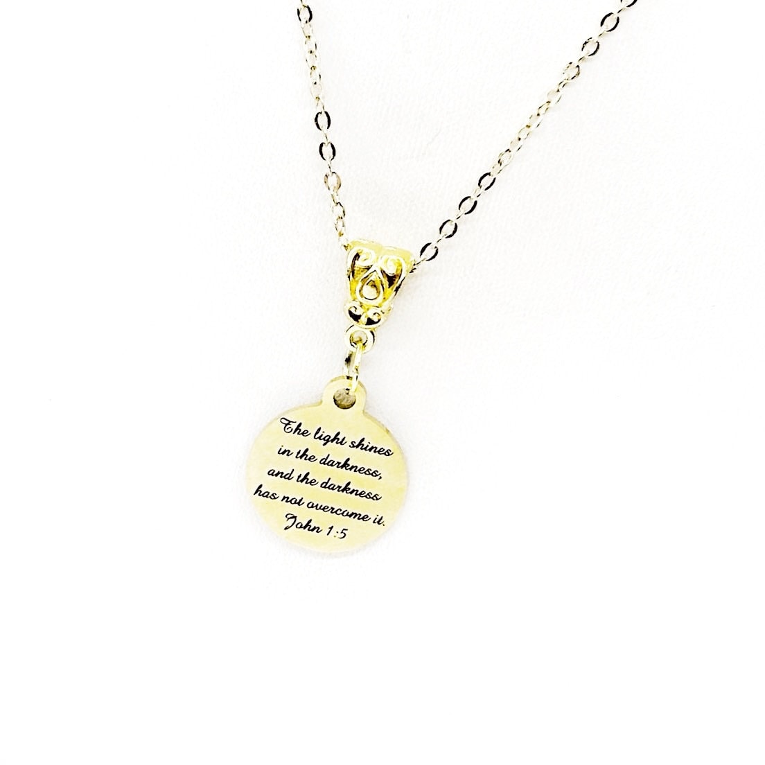 The Light Shines In The Darkness Pendant Necklace, John 1 5, Scripture Jewelry, Protection Gift, Going To College, Daughter, Light of Life
