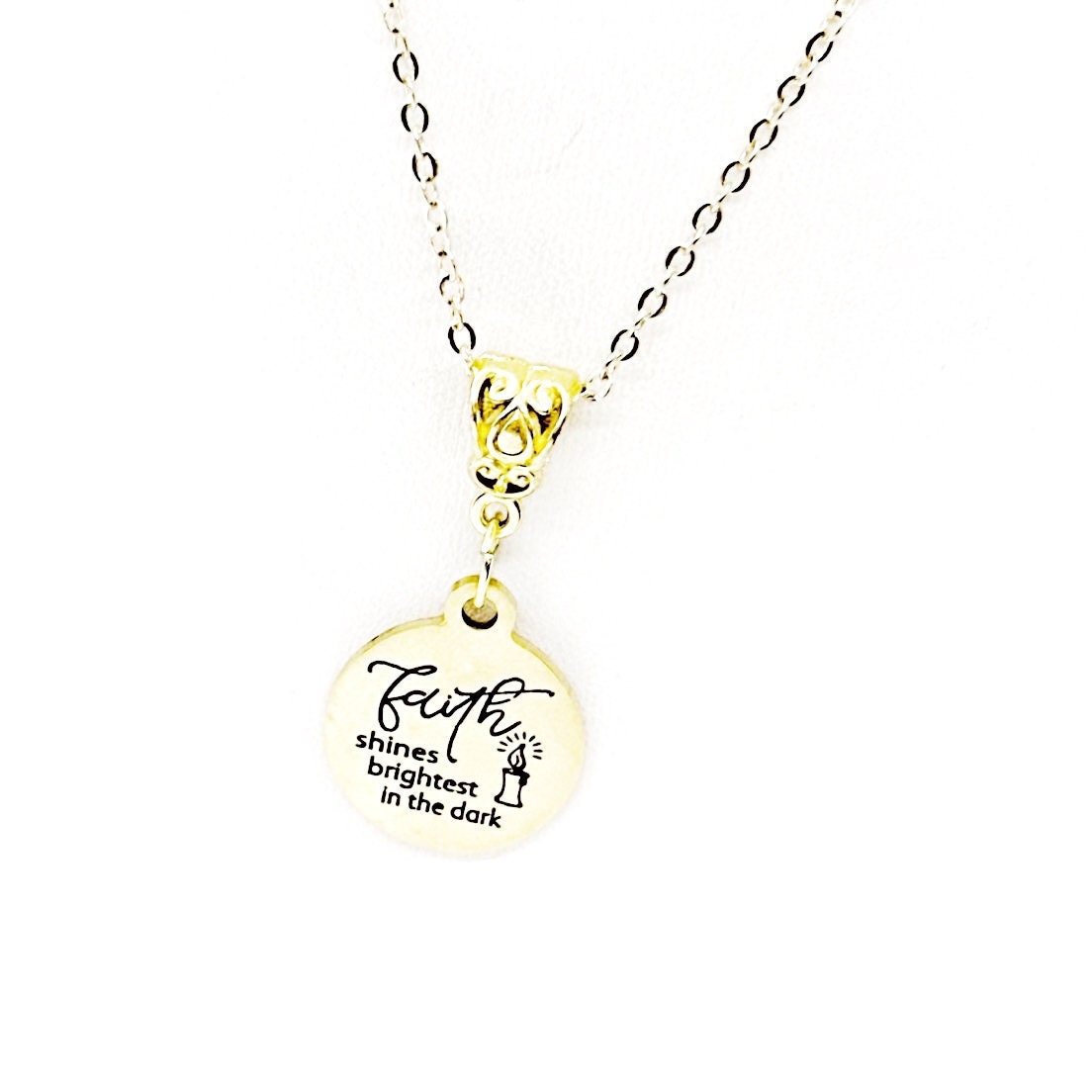 Faith Shines Brightest In The Dark Pendant Necklace, Faith Jewelry, Prayers Can Move Mountains, Wife Mom, Daughter, Prayer Group