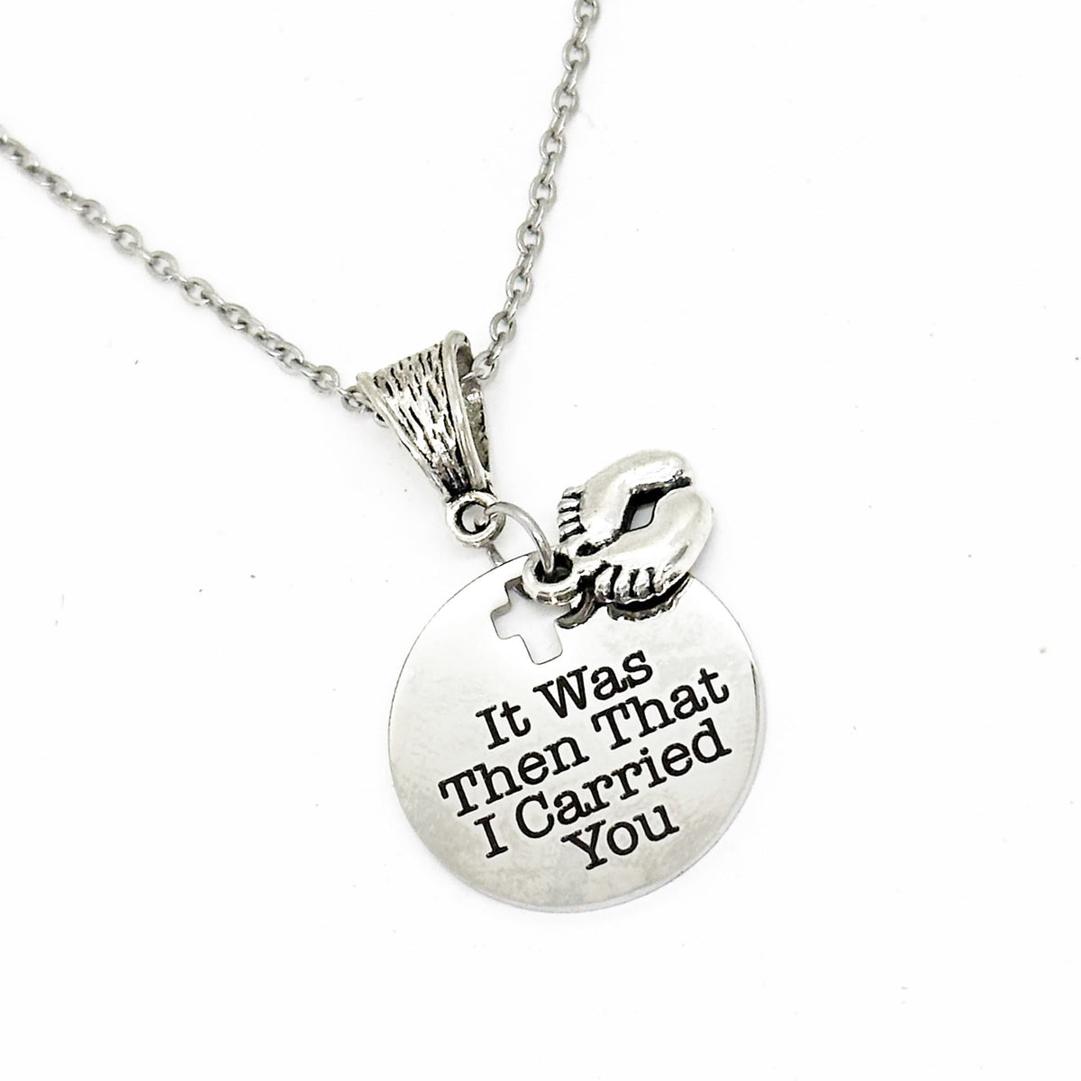 It Was Then That I Carried You Necklace, Footprints Scripture Jewelry, Faith, Bible Verse Quote, Gift For Her, Daughter, Baptism, Wife