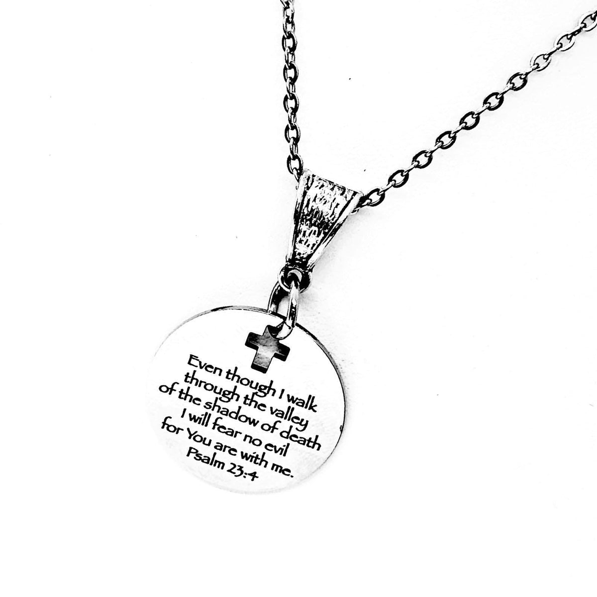 23rd Psalm Pendant Necklace, Psalm 23 4Scripture Jewelry, Christian Gift, Bible Verse, God Is With Me, Protection Gift, Fear No Evil