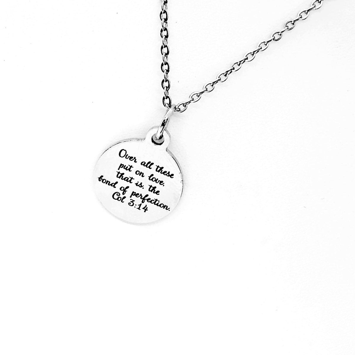 Put On Love The Bond Of Perfection Charm Necklace, Colossians 3 14Scripture Jewelry, Christian Gift, Bible Verse, Wedding Gift, Daughter