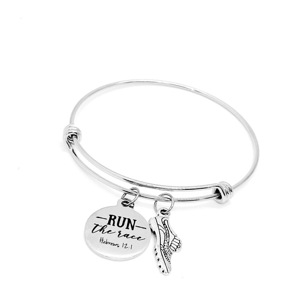 Run The Race Charm Bracelet, Hebrews 12 1, Stacking Bangle, Gift For Her, Teacher Gift, Doctor, Nurse, Wife, Mom, Daughter, Going To College