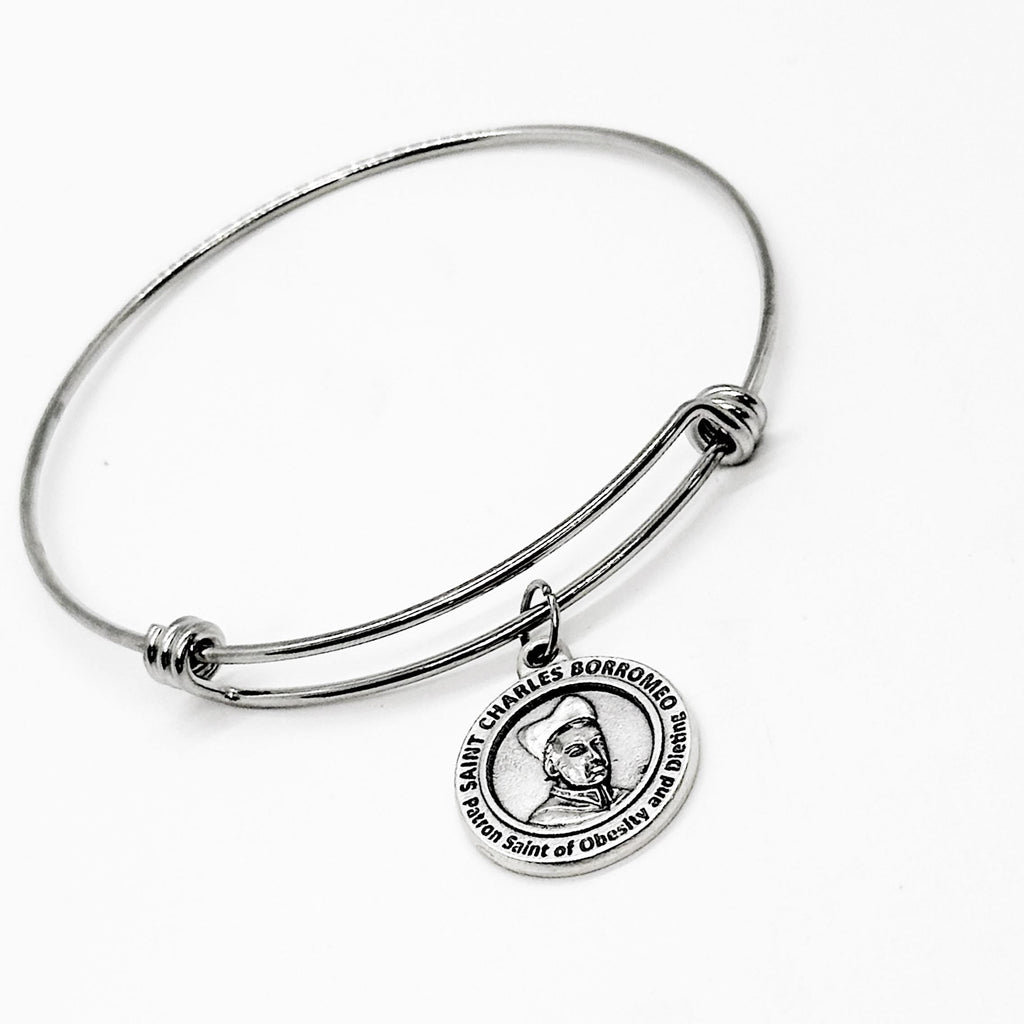 Saint Charles Borromeo Patron Saint Of Obesity And Dieting  Charm Bangle Bracelet, Wife Gift, Friend Gift, Daughter Gift For Her