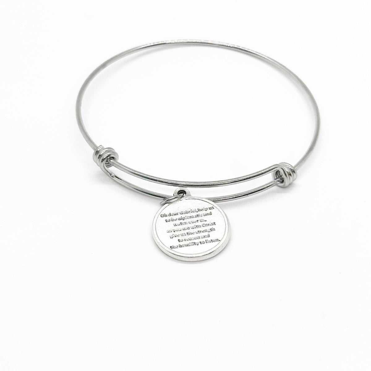 Archangel Gabriel Charm Bangle Bracelet, Manager, Lawyer, Judge, Politician Prayer, Strength To Reason, Humility To Listen, Gift For Her