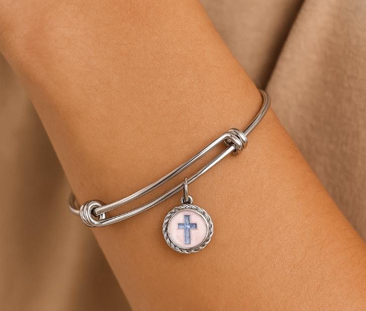 Cross Cabochon Charm Bracelet — Baptism Gift