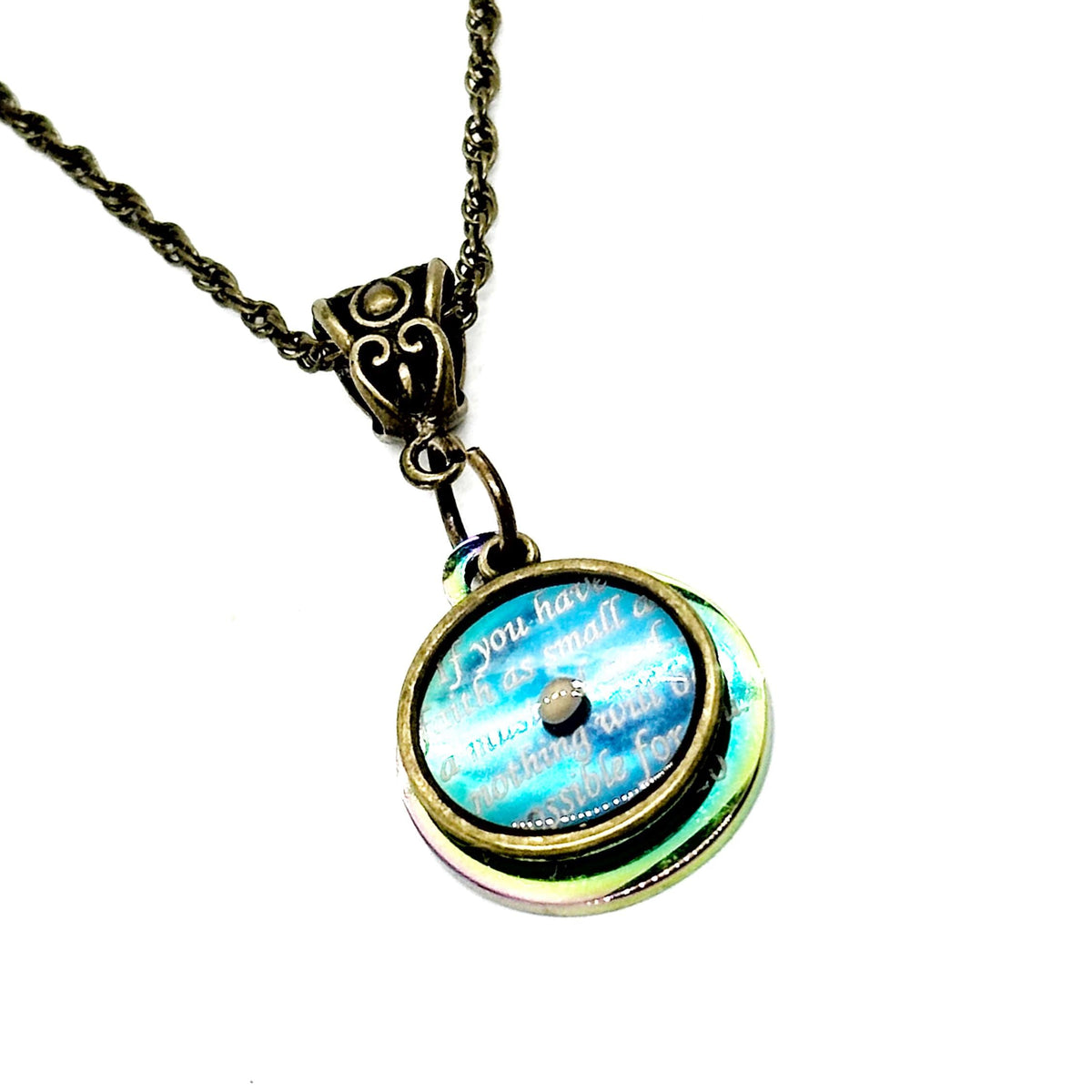 Antique Brass Mustard Seed Scripture Charm Necklace, Faith Gifts, Matthew 17 20, Mustard Seed Christian Jewelry, Believer Gifts, Faith Quote
