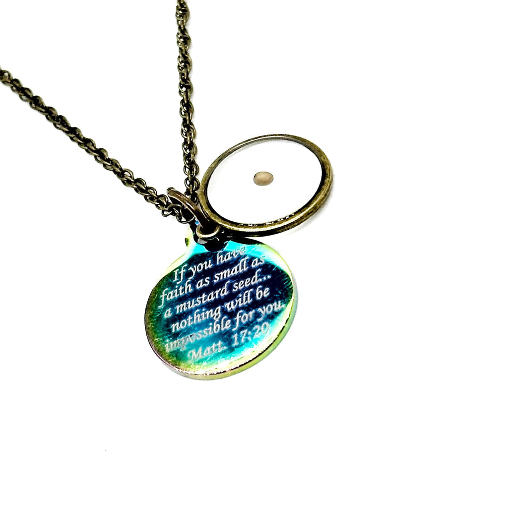 Antique Brass Mustard Seed Scripture Pendant Necklace, Faith Gifts, Matthew 17 20, Mustard Seed Christian Jewelry, Believer Gifts, Christian