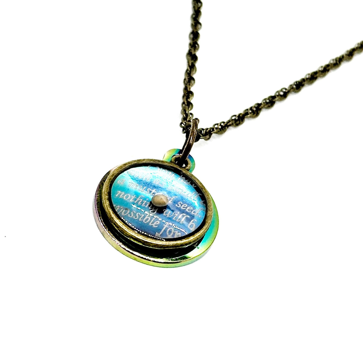 Antique Brass Mustard Seed Scripture Pendant Necklace, Faith Gifts, Matthew 17 20, Mustard Seed Christian Jewelry, Believer Gifts, Christian