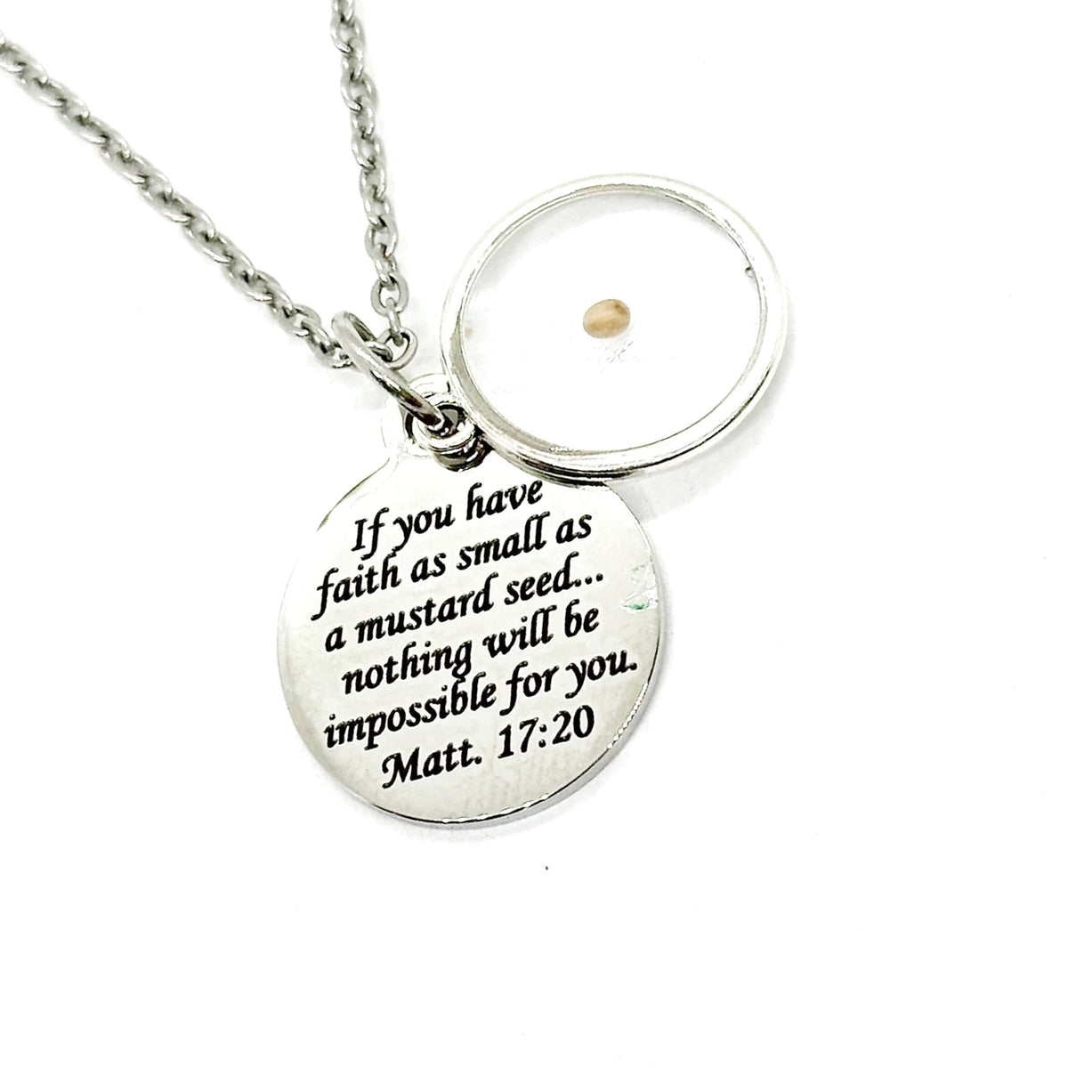 Mustard Seed Scripture Charm Necklace, Matthew 17 20 Bible Verse Necklace, Christian Jewelry, Believer Gift, Belief, Mountain Moving Faith