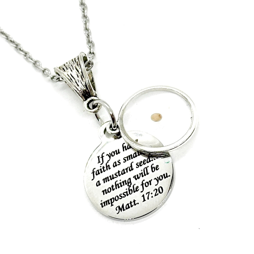 Mustard Seed Scripture Pendant Necklace, Matthew 17 20 Bible Verse Necklace, Christian Jewelry, Believer Gift, Belief, Mountain Moving Faith