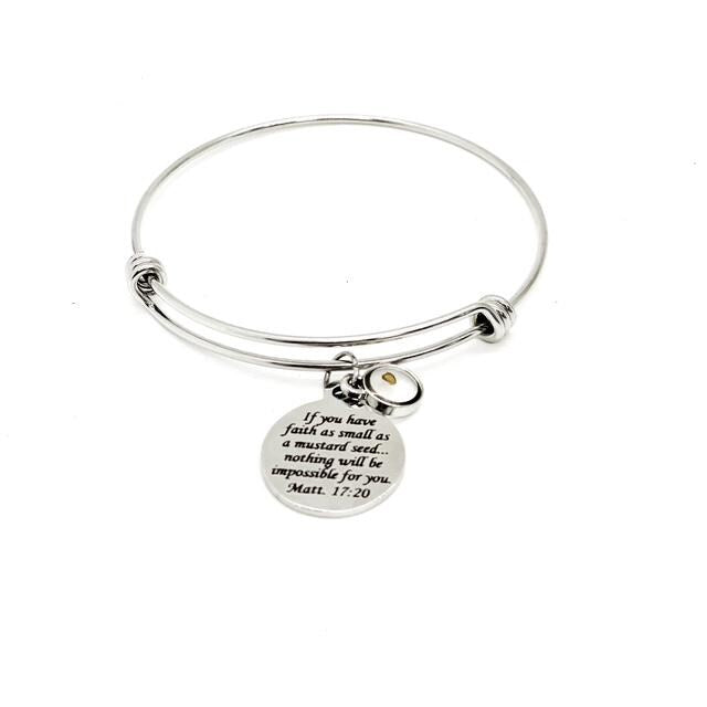 Mustard Seed Scripture Charm Bracelet, Matthew 17 20, Mustard Seed Jewelry Gifts, Christian Jewelry, Mustard Seed Faith, Mountain Moving