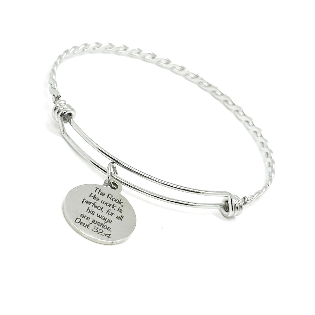 Gods Ways Are Perfect Charm Bangle Bracelet, Deuteronomy 32 4, God Is The Rock, Strength, Stability, Truth And Justice, Lawyer, Judge Gift