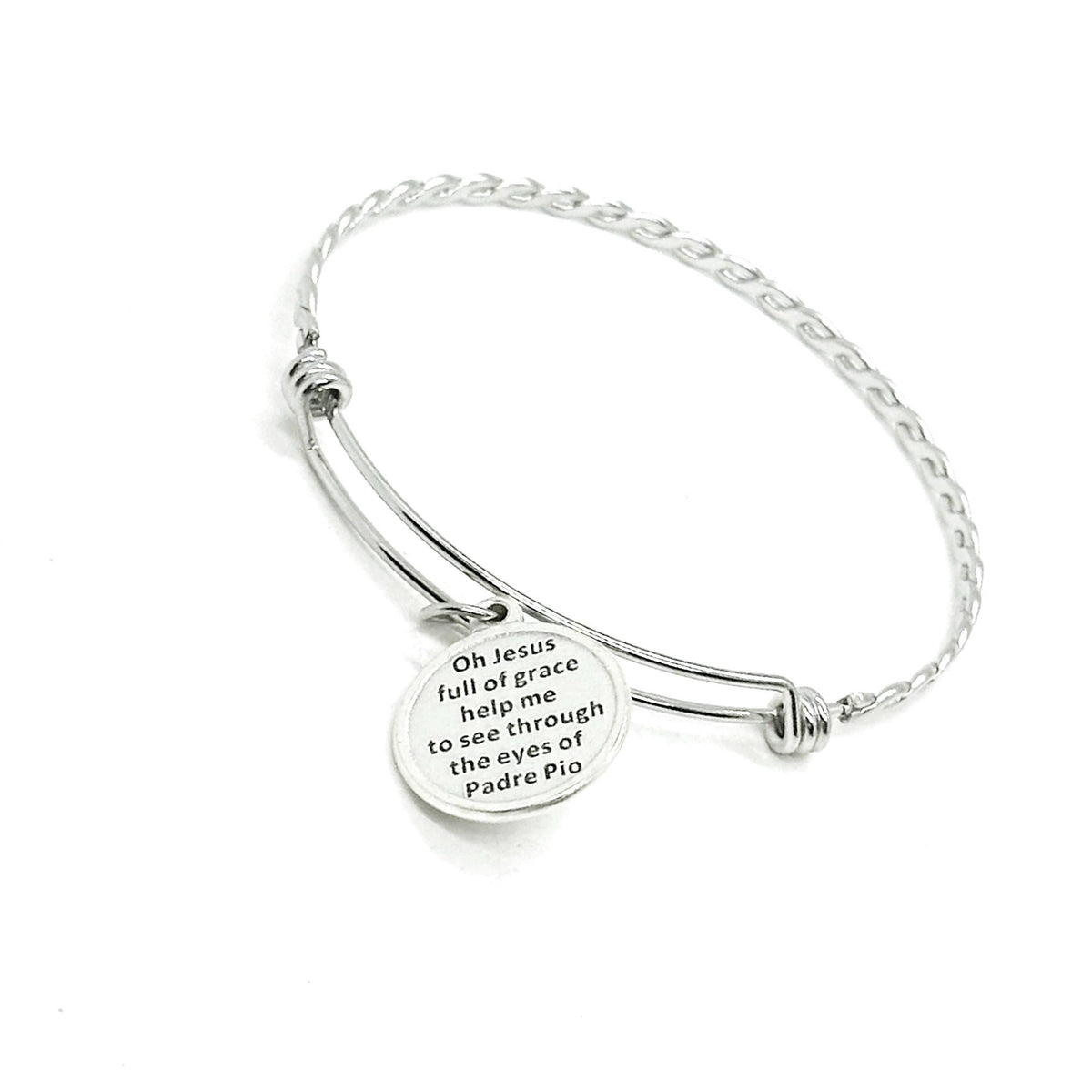 Saint Pio of Pietrelcina Charm Bangle Bracelet, Patron Saint of Civil Defense, Volunteers, Adolescents, Stress Relief, January Blues