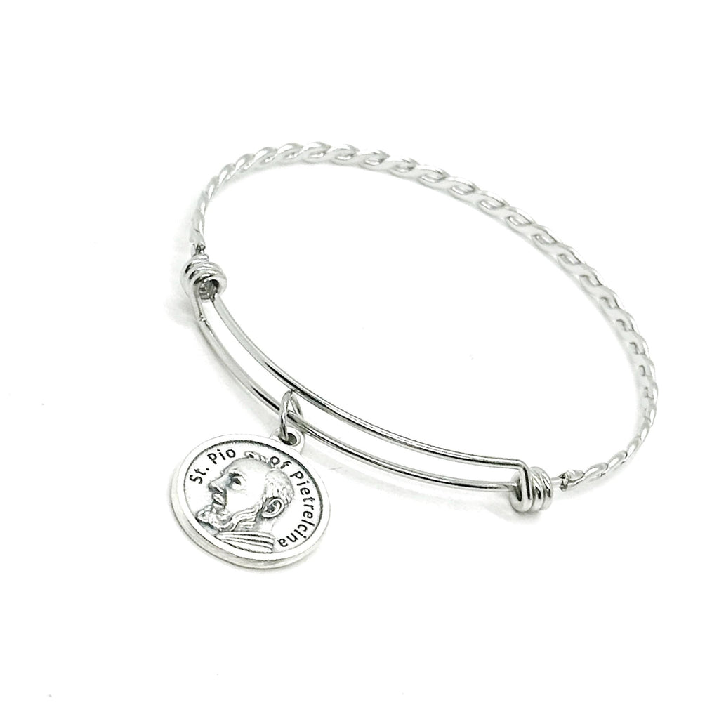 Saint Pio of Pietrelcina Charm Bangle Bracelet, Patron Saint of Civil Defense, Volunteers, Adolescents, Stress Relief, January Blues