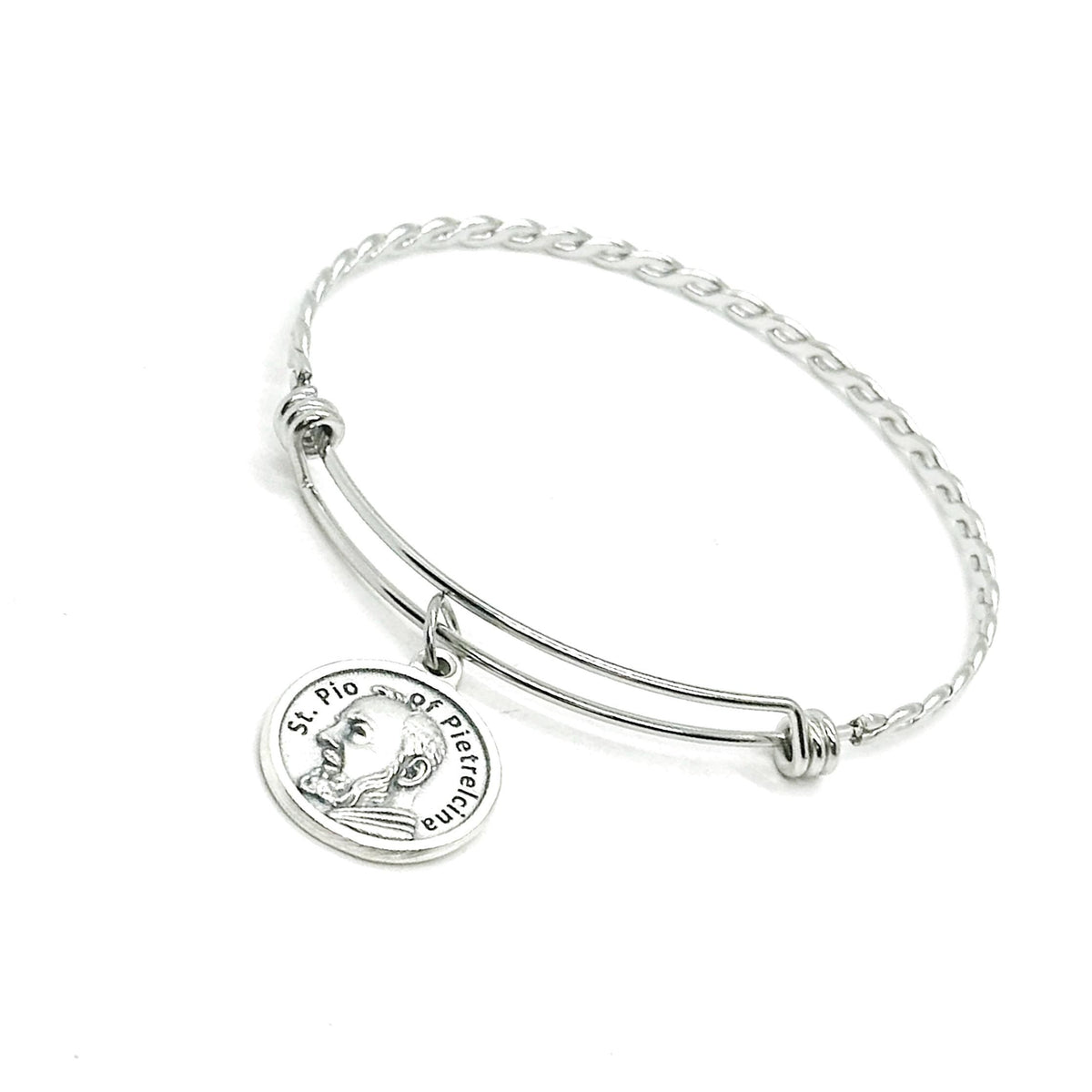 Saint Pio of Pietrelcina Charm Bangle Bracelet, Patron Saint of Civil Defense, Volunteers, Adolescents, Stress Relief, January Blues