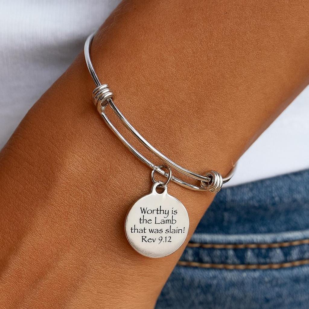 Worthy Is The Lamb Bracelet Revelation 5 12 Scripture Jewelry Christian Gift Faith Bracelet Stainless Steel Adjustable Bible Verse Charm