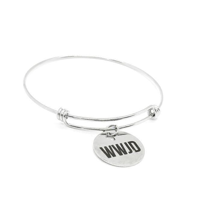 WWJD Stainless Steel Bracelet 25mm Round Charm Adjustable Bangle Christian Jewelry Faith Gift Religious Inspirational Bracelet
