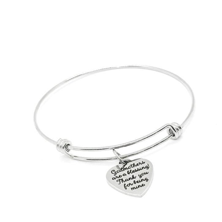 Godmother Charm Bracelet Stainless Steel Heart Thank You Gift For Godmother Baptism Jewelry Godmothers Are A Blessing Adjustable Bangle