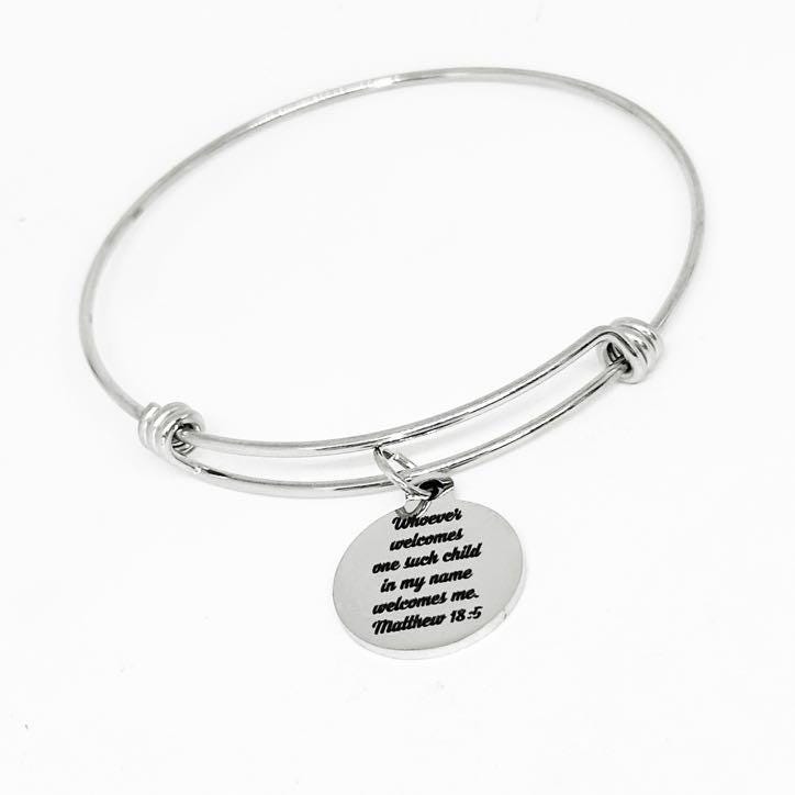 Matthew 18 5 Bracelet Stainless Steel Engraved Bible Verse Jewelry Faith Gift Christian Scripture Charm Bracelet For Women