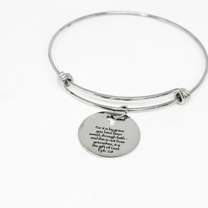 Ephesians 2 8 Bracelet Stainless Steel Engraved Scripture Jewelry Faith Gift Christian Bracelet Religious Quote Saved By Grace Through Faith