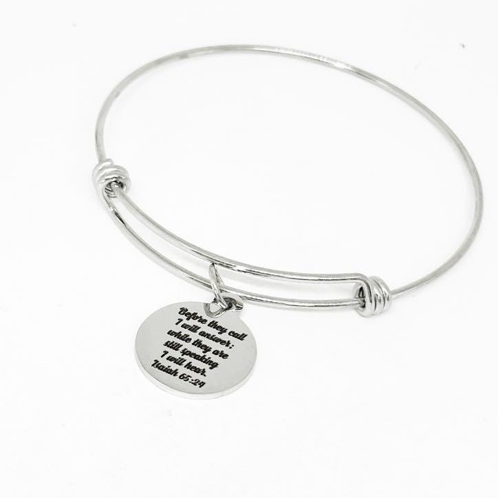 Isaiah 65 24 Bracelet Stainless Steel Engraved Bible Verse Jewelry Christian Gift Faith Reminder Scripture Charm Bracelet For Women