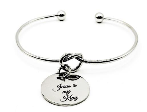 Jesus Is My King Cuff Bracelet With Stainless Steel Engraved Charm Silver Plated Faith Jewelry From JKCE Designs Inspirational Gift