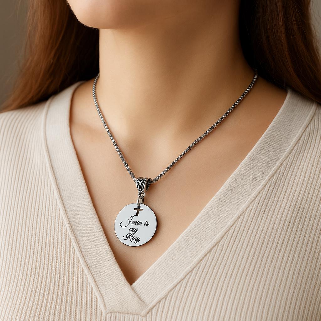Jesus Is My King Stainless Steel Necklace With Engraved Bible Verse Charm Christian Gift For Men And Women From JKCE Designs