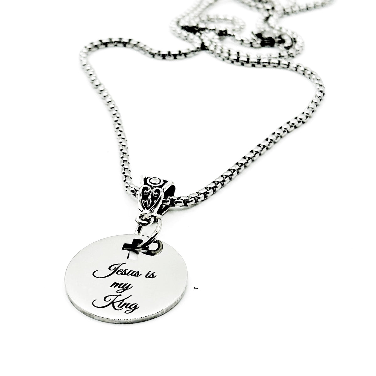Jesus Is My King Stainless Steel Necklace With Engraved Bible Verse Charm Christian Gift For Men And Women From JKCE Designs