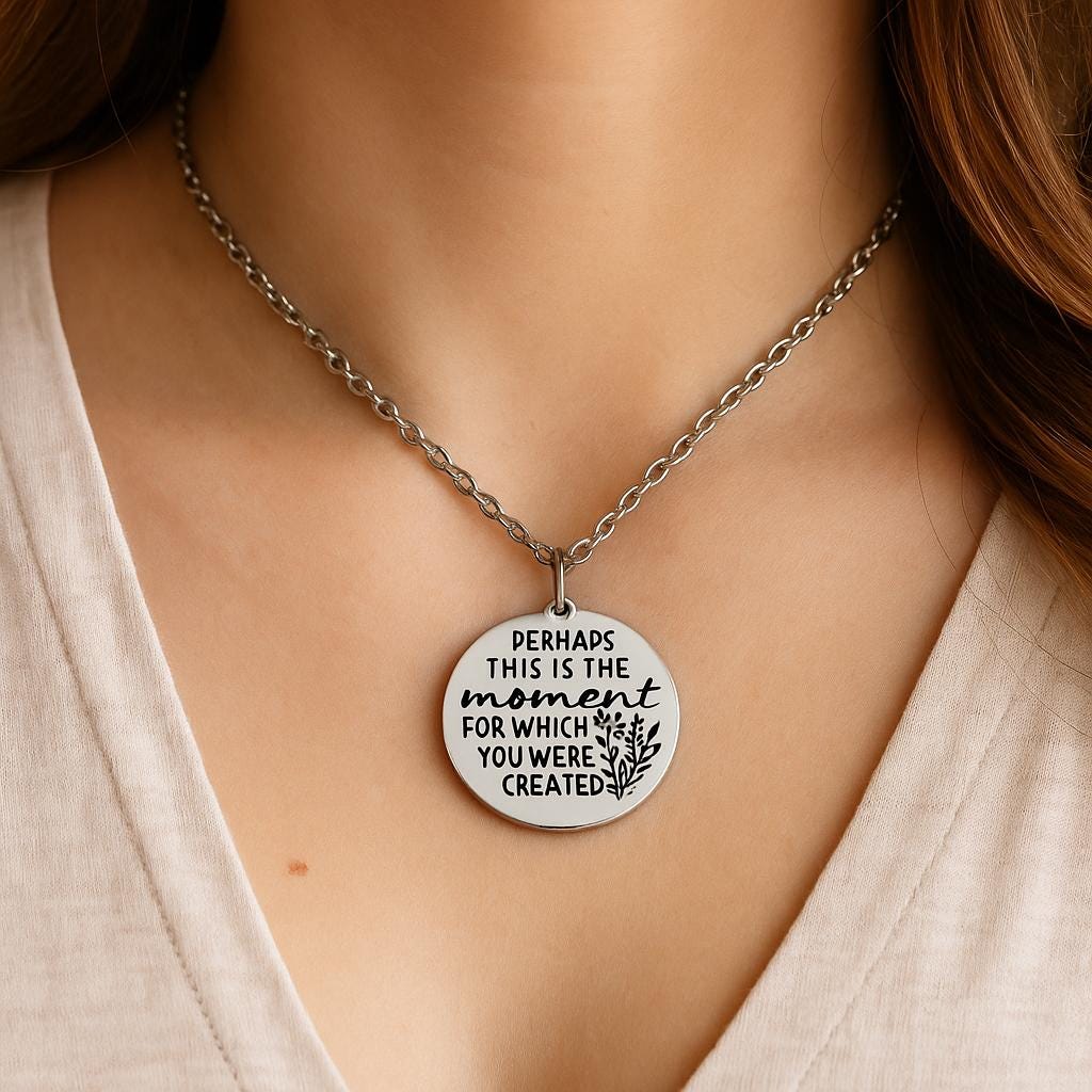 Perhaps This Is The Moment Necklace Stainless Steel Engraved Charm Esther 4 14 Faith Jewelry