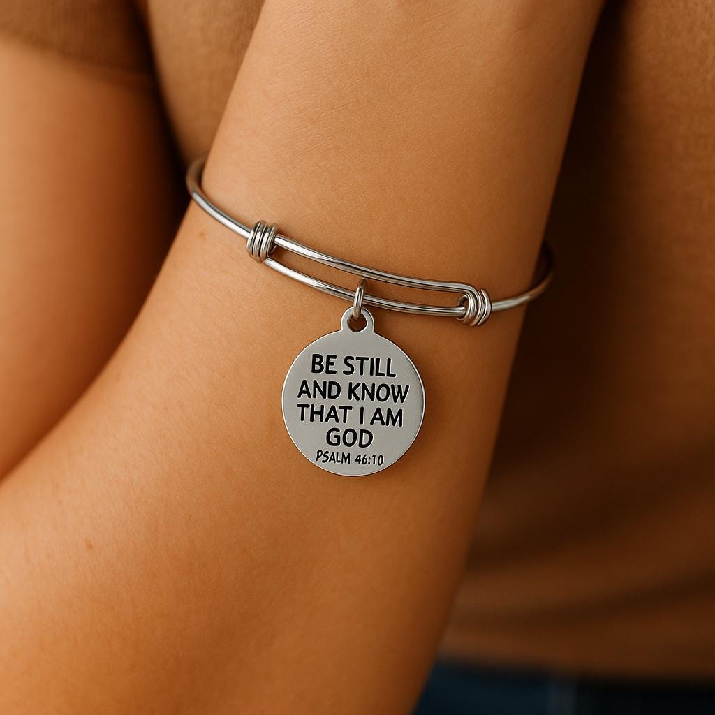 Be Still And Know That I Am God Stainless Steel Bangle Bracelet With Engraved Bible Verse Charm Christian Gift