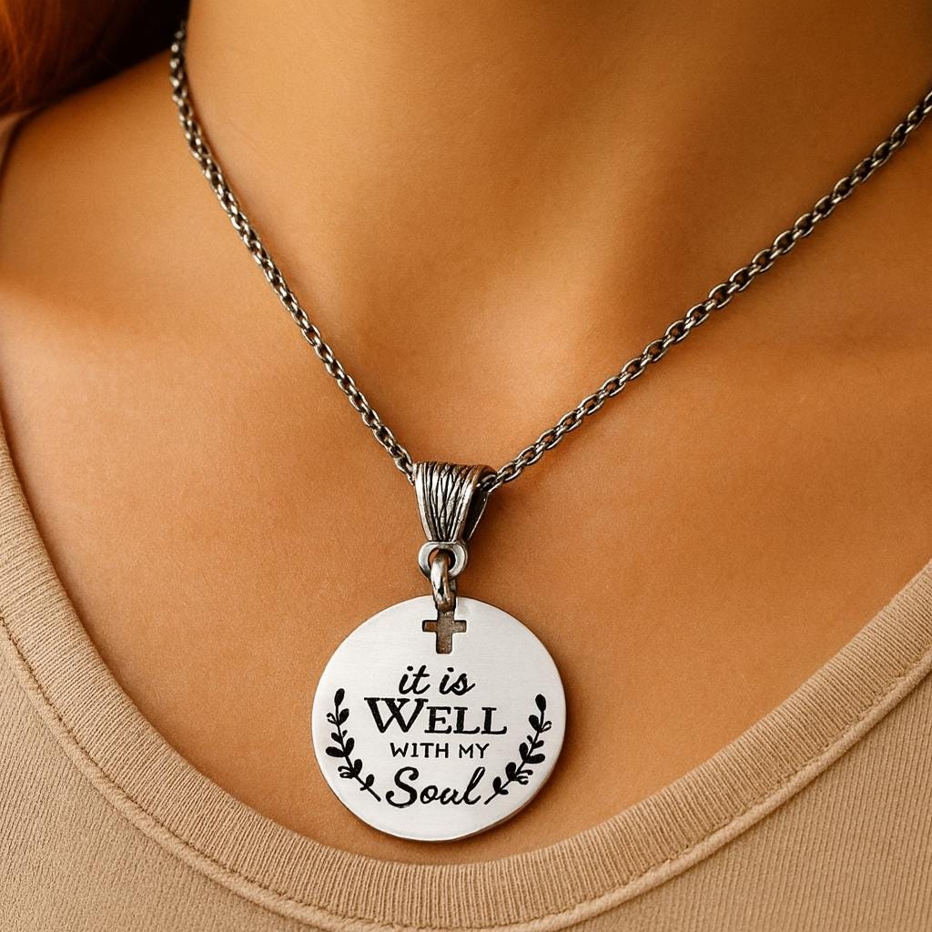 It Is Well With My Soul Necklace Engraved Cross Cut Out Faith Jewelry Inspirational Gift