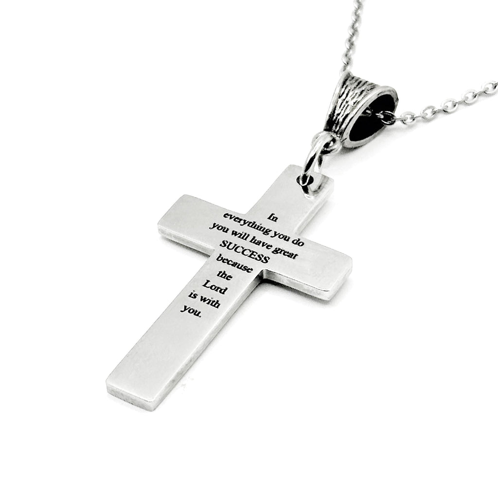 Success Scripture Cross Necklace Stainless Steel Bible Verse Faith Jewelry Christian Gift Inspirational Religious Necklace
