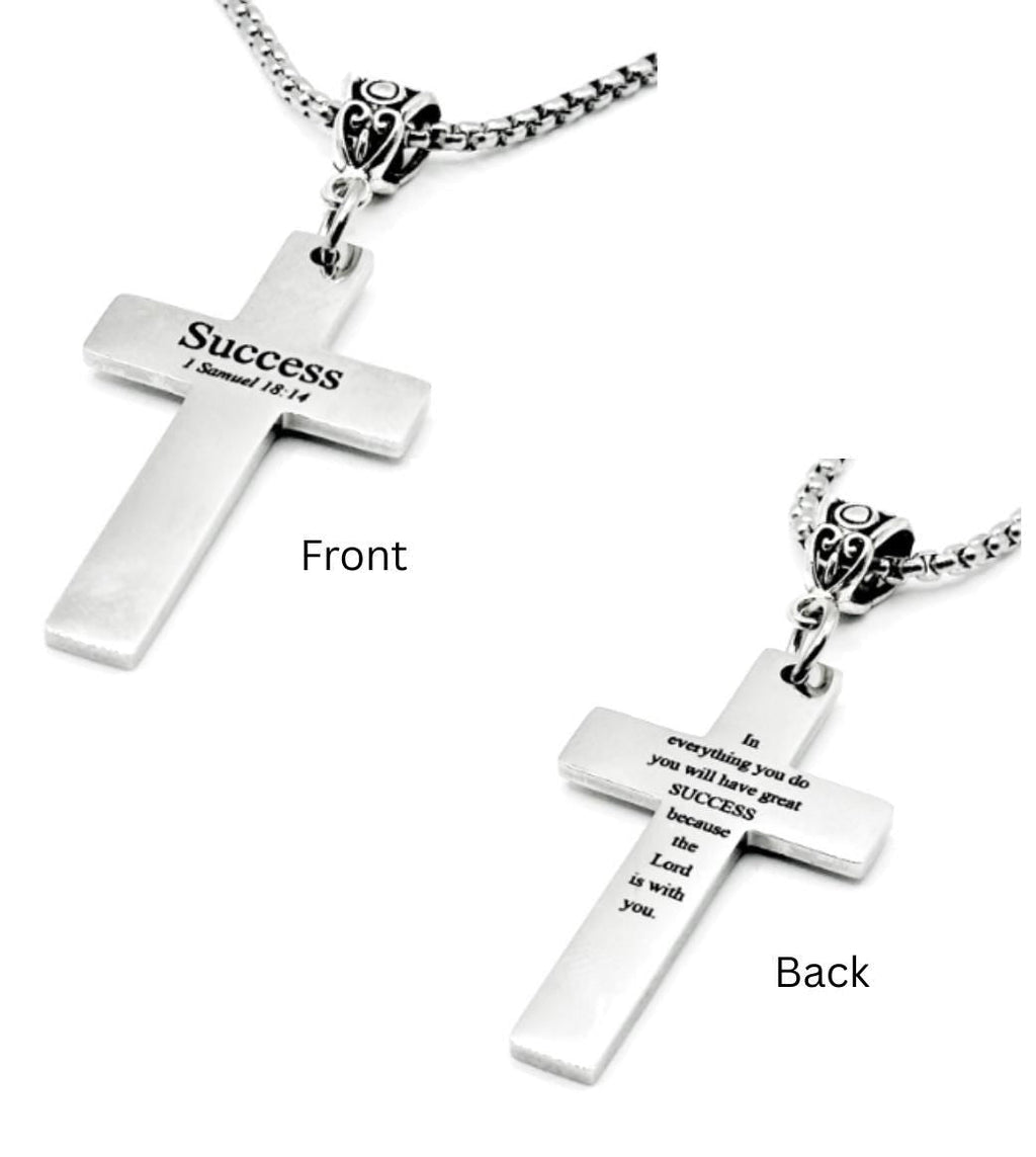 Success Scripture Cross Necklace Bible Verse Christian Jewelry Faith Gift Inspirational Double Sided Cross